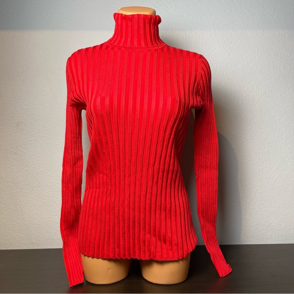 INC Silk Red Ribbed Turtleneck (K08)